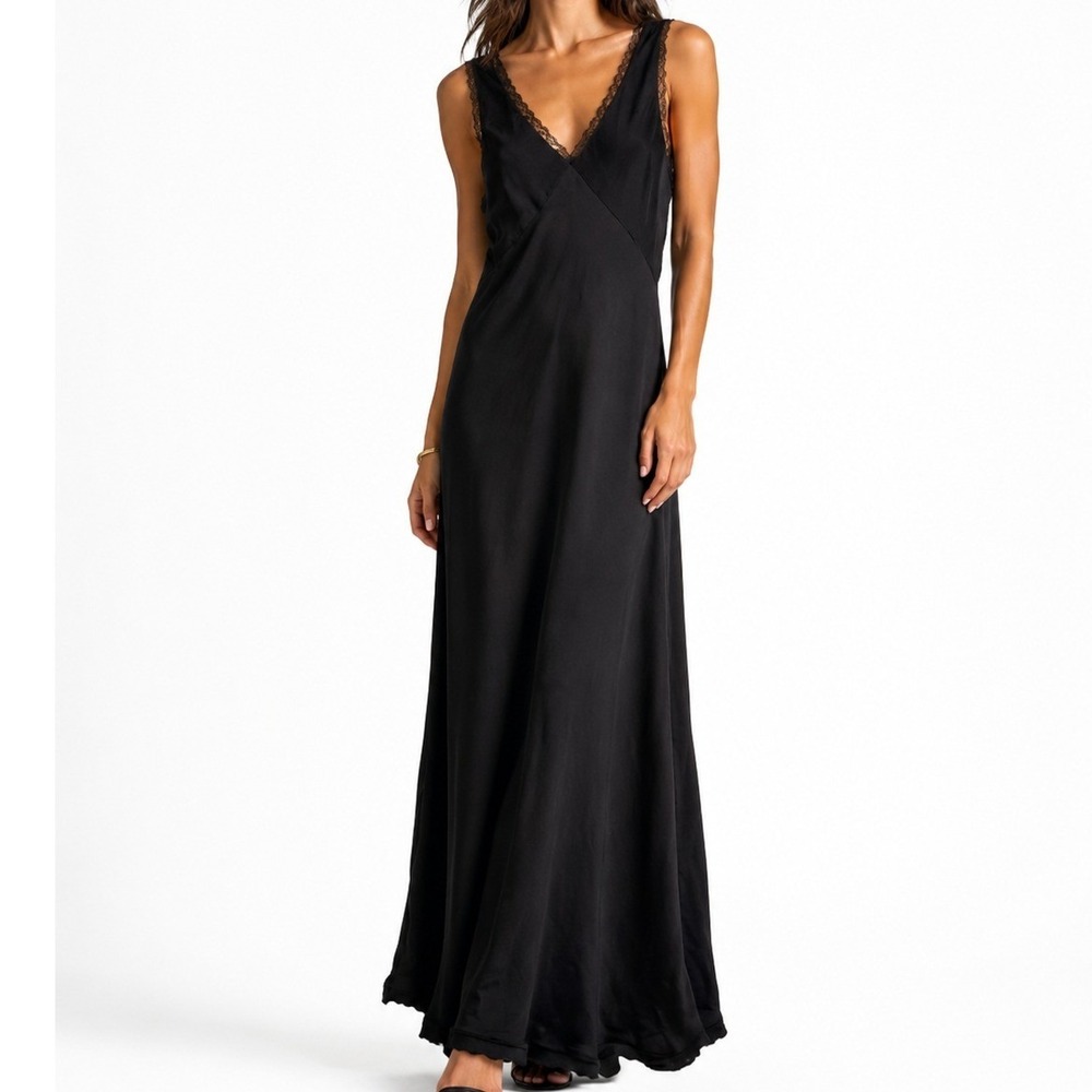 American Eagle Outfitters Black Lace-Trim Maxi Dress